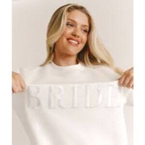 Six Stories Bride wedding Embroidered White Crewneck Sweatshirt XL married